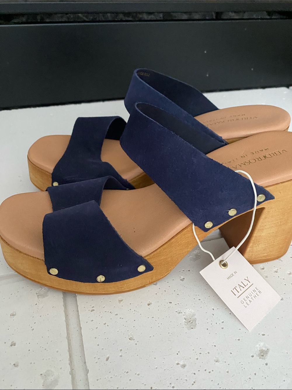 Verderosmarino Navy Suede Platform Clogs